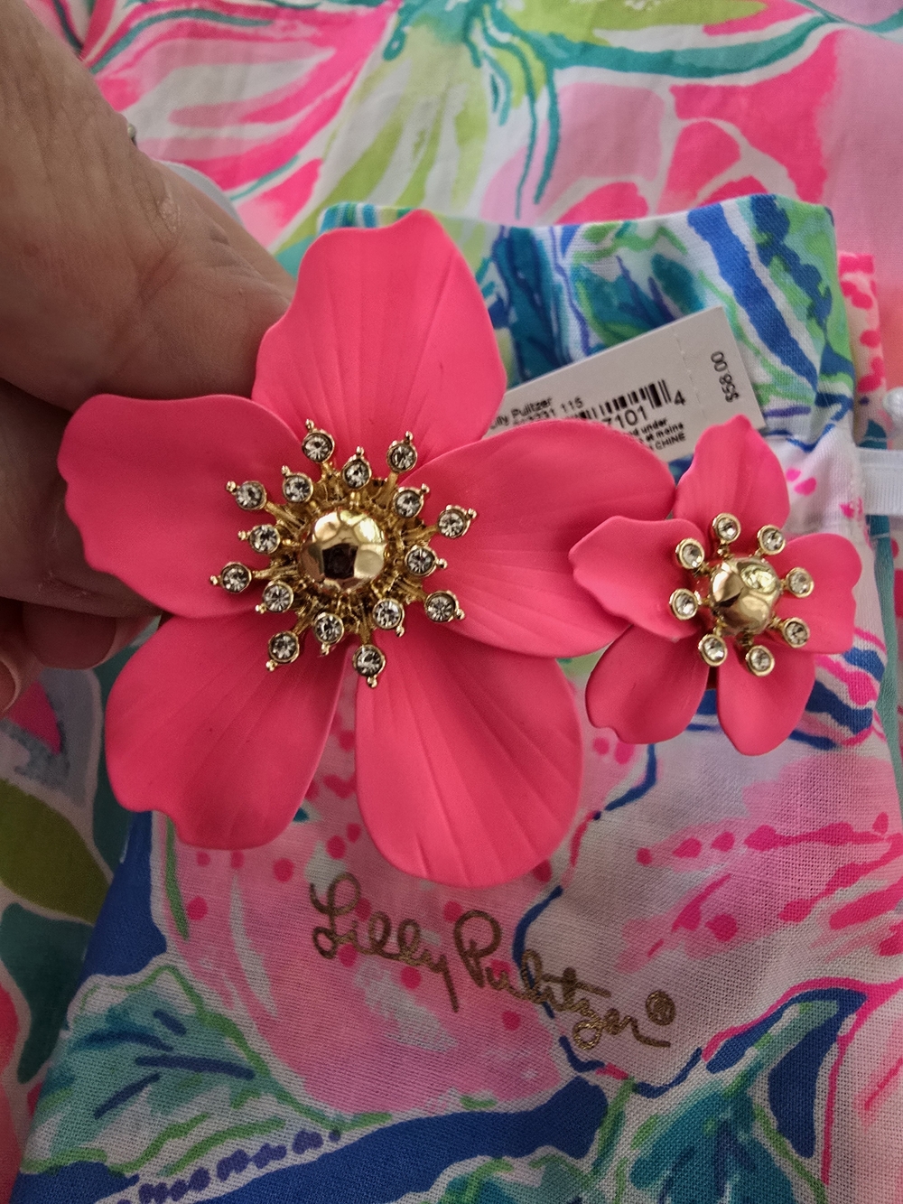 NWOT Lilly Pulitzer Floral Lace-Trim A-Line Dress with Matching Jewelry, Size 14 - Picture 4 of 16